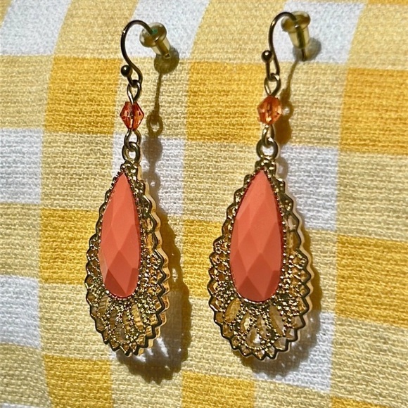 Orange and Gold Dangling Earrings - Picture 11 of 11